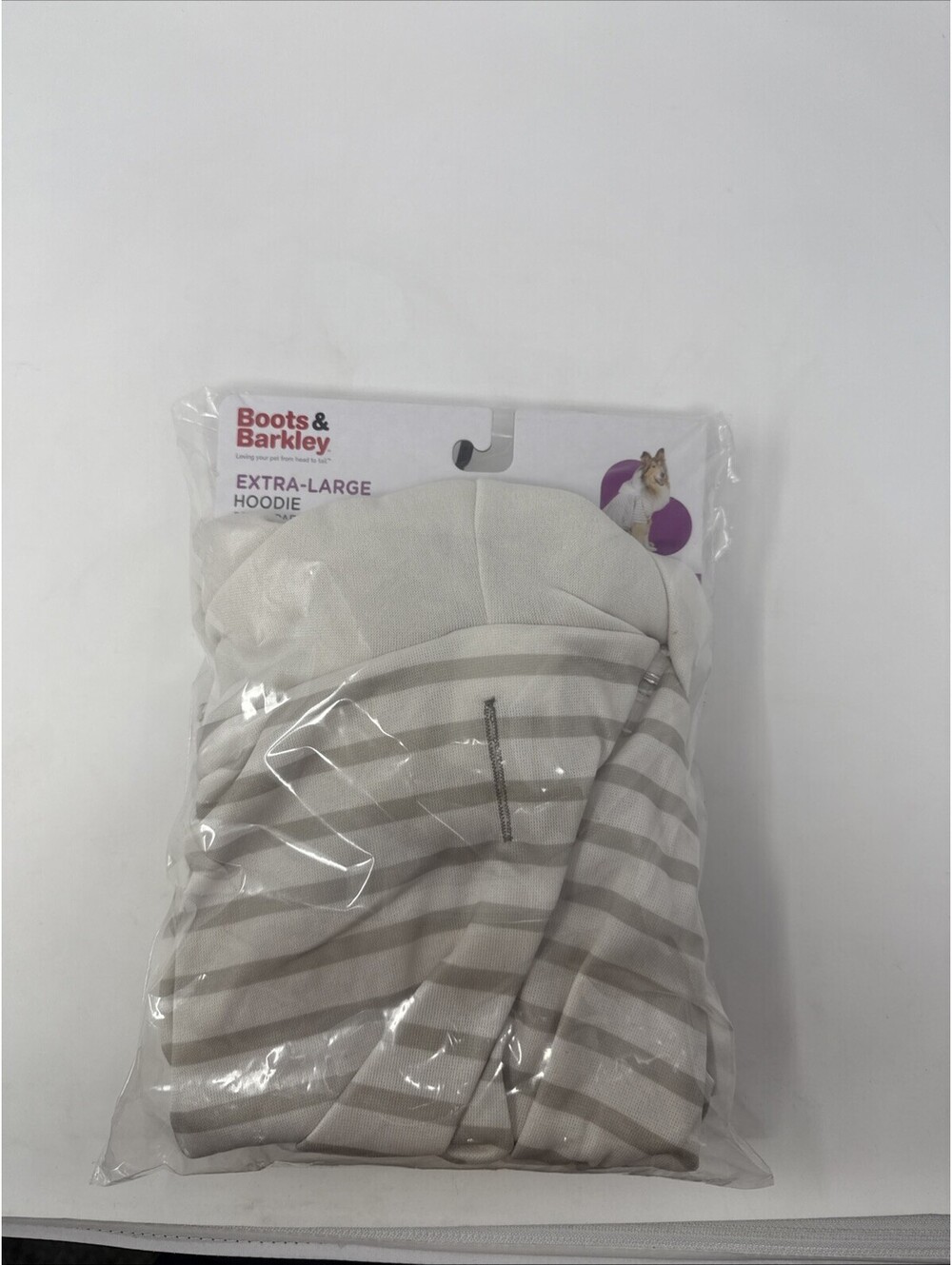 Boots & Barkley XL Dog Hoodie, Hooded Polyester, White/Gray Striped